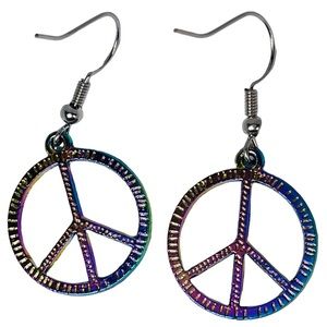 Rainbow shiny peace sign earrings NEW
